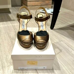 Jimmy Choo bronze leather platform heels